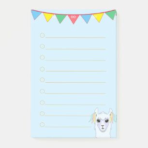 Post-it® Llama et rubans multicolores sur ligné bleu clair