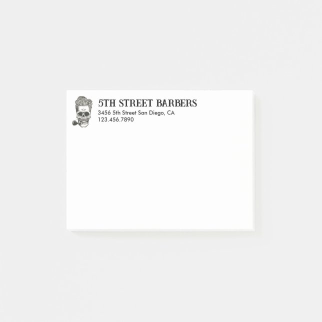 Post-it® Logo de crâne en barbier vintage personnalisable (Devant)