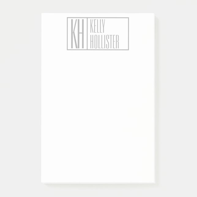 Post-it® Logo Moderne Grey Initiales & Nom (Devant)