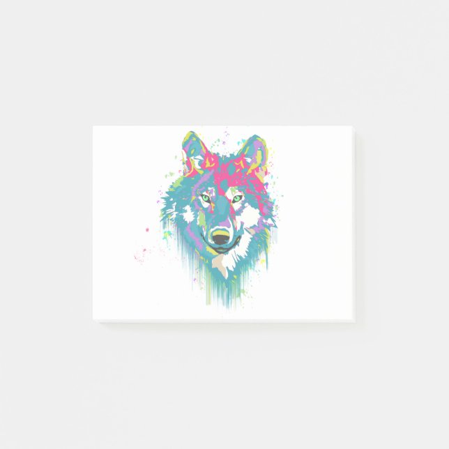 Post-it® Loup au néon bleu rose lumineux d'éclaboussures (Devant)