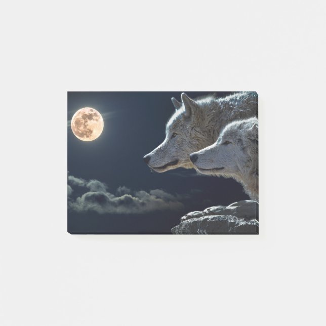 Post-it® Loups hurlant à la Pleine lune de nuit (Devant)