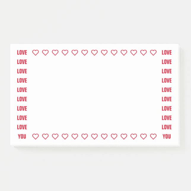 Post-it® Love You Red Hearts Romantic Note Modèle (Devant)