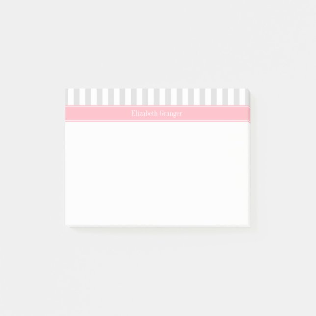 Post-it® Lt Grey White Stripe Pink Nom Monogramme (Devant)