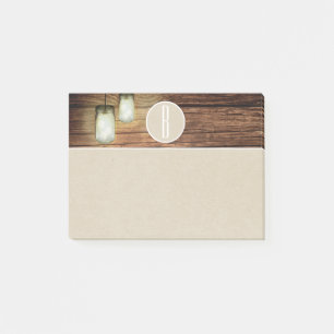 Post-it® Lumières de bocaux en bois Mason & monogramme rust