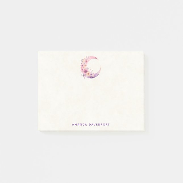 Post-it® Lune rose Croissant avec de jolies fleurs (Devant)