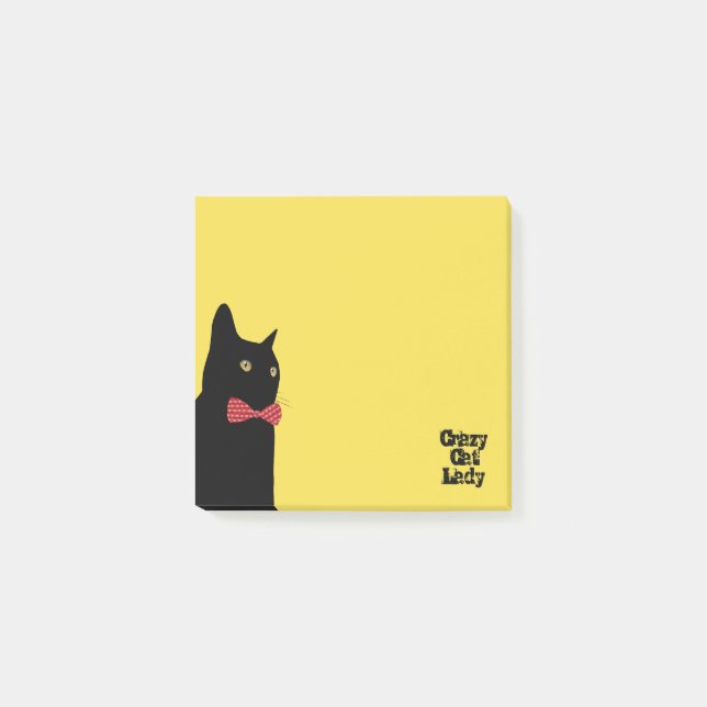 Post-it® Madame folle de chat - chat noir avec la cravate (Devant)