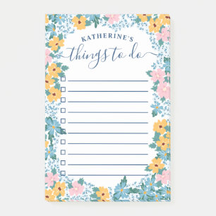 Post-it® Magnifique Cadre Floral Rose & Bleu À Faire Liste