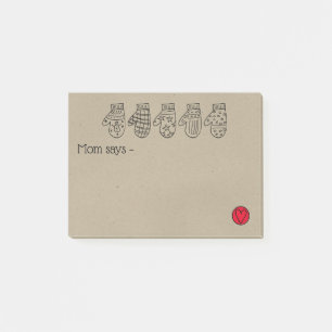 Post-it® Main Drawn Mittens et Heart for Mom Notes