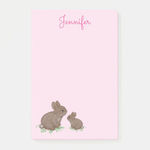 Post-it® Maman et bébé lapin mignons dans du trèfle rose