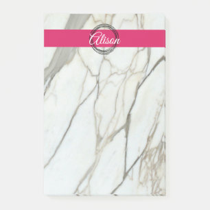 Post-it® Marbre blanc chic et nom de fille rose