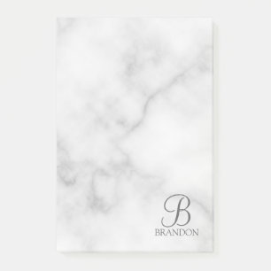Post-it® Marbre blanc de script personnalisé Monogramme et