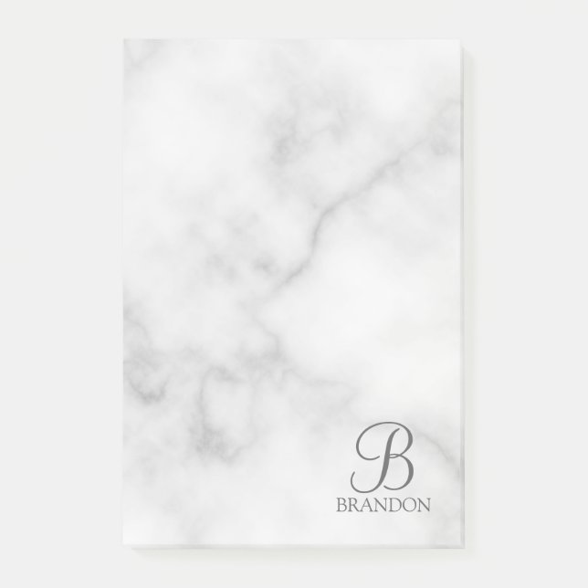 Post-it® Marbre blanc de script personnalisé Monogramme et  (Devant)
