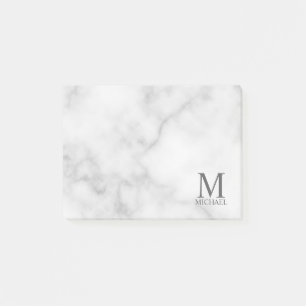 Post-it® Marbre blanc Monogramme personnalisé et nom