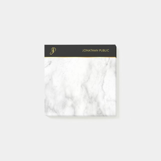 Post-it® Marbre blanc Noir Or Élégant Monogramme Moderne (Devant)