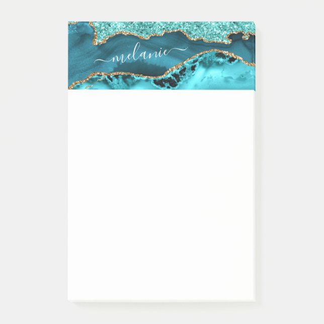 Post-it® Marbre bleu turquoise en or Turquoise Nom personna (Devant)