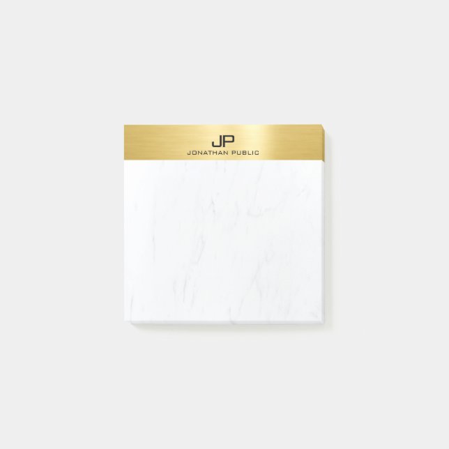 Post-it® Marbre & Or Monogramme moderne Modèle initial (Devant)