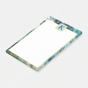Post-it® Marbre pailleté bleu et or à monogramme