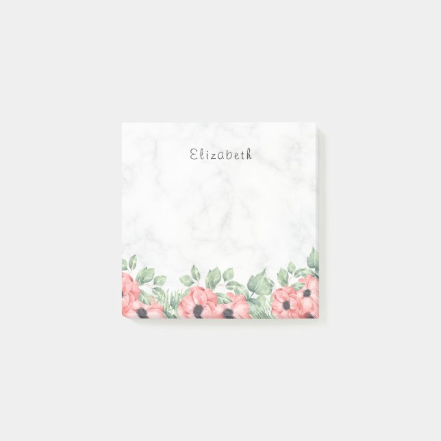 Post-it® Marbre Rouge Aquarelle Printemps Floral (Devant)