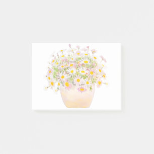 Post-it® marguerites blanches et roses en aquarelle de pot