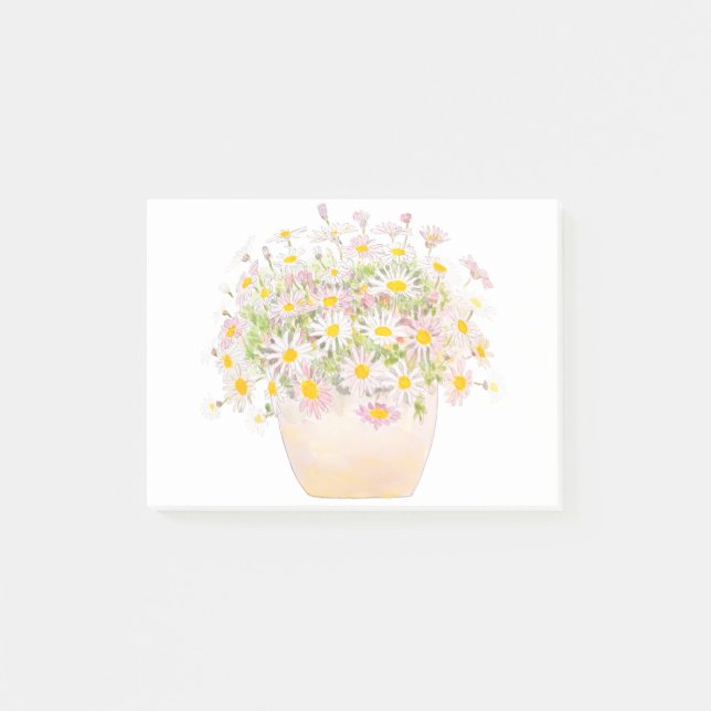 Post-it® marguerites blanches et roses en aquarelle de pot (Devant)