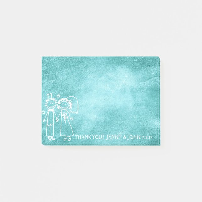 Post-it® Mariage Favor Merci Chalkboard Blue Aqua (Devant)