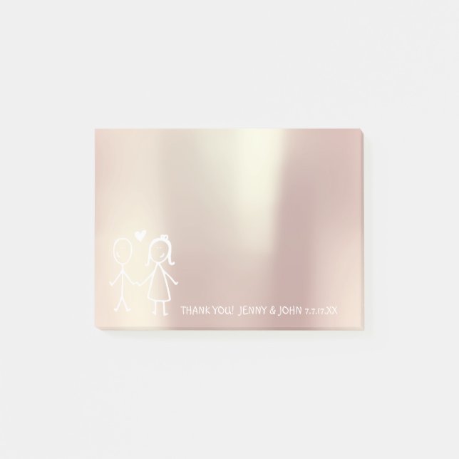 Post-it® Mariage Favor Merci Metallic Rose bulles d'or (Devant)