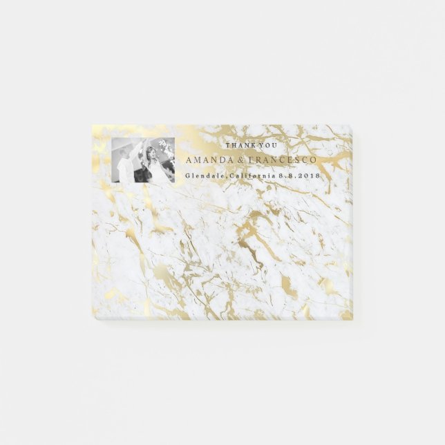 Post-it® Mariage Merci Favor Gris Or Marbre (Devant)
