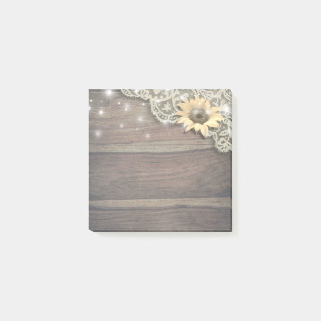 Post-it® Mariage moderne Lace Tournesol Rustique & Lumières (Devant)