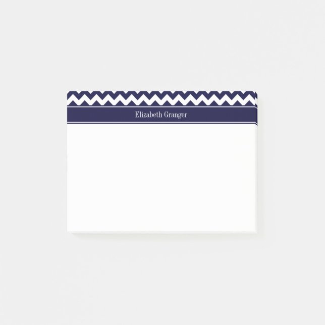 Post-it® Marine Bleu Blanc Chevron Nom de la marine Monogra (Devant)
