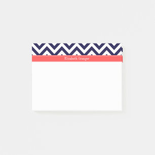 Post-it® Marine Bleu Lg Chevron Corail Nom rouge Monogramme