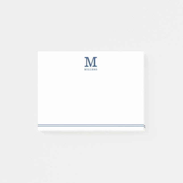 Post-it® Marine Blue Monogrammed Nom de famille Two Linked (Devant)