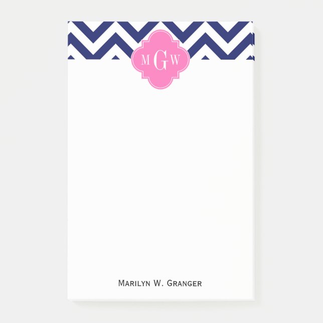 Post-it® Marine Lg Chevron Hot Pink #2 Quatrefoil 3 Monogra (Devant)