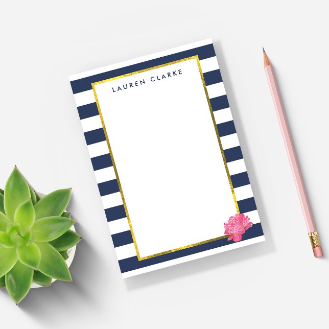 Post-it® Marine Stripe & Pony Rose Personnalisé (Créateur téléchargé)