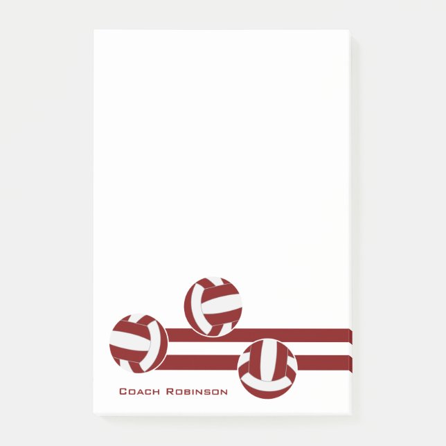 Post-it® maroon white strips volleyball nom de l'entraîneur (Devant)