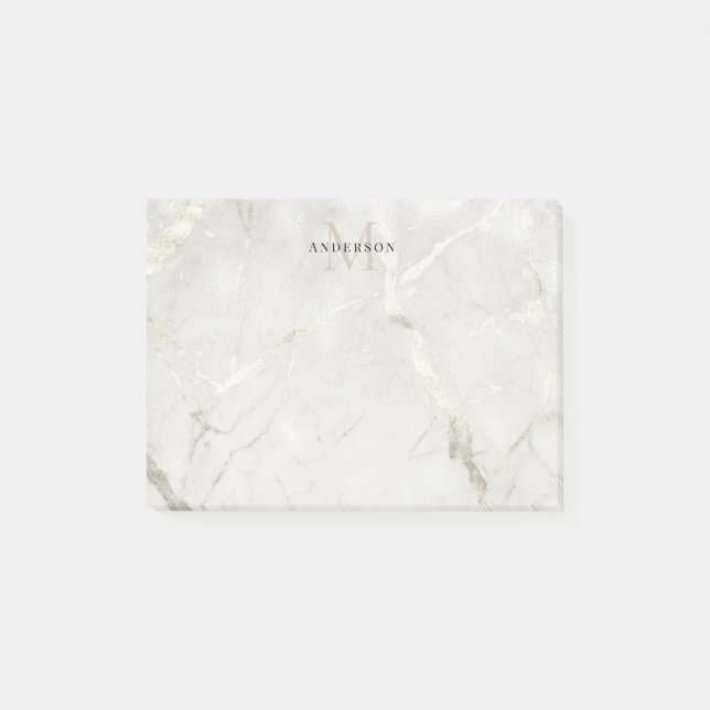 Post-it® Masculine en marbre perle double monogramme (Devant)