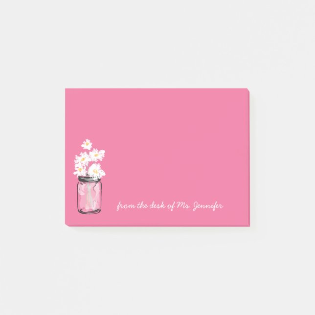 Post-it® Mason rose Jar blanc marguerite florale Personnali (Devant)