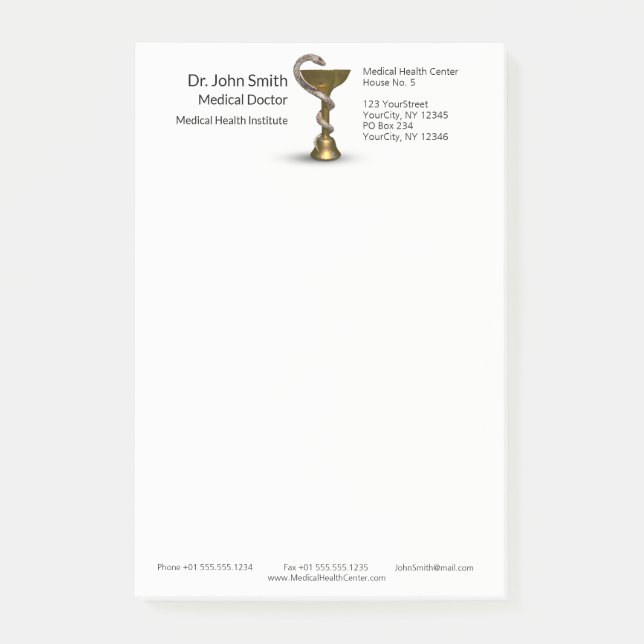 Post-it® Médicale Snake Bowl Hygieia White Caduceus Bronze (Devant)