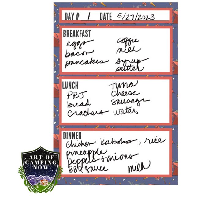 Post-it® Menu Camping Outil de planification des repas (Créateur téléchargé)