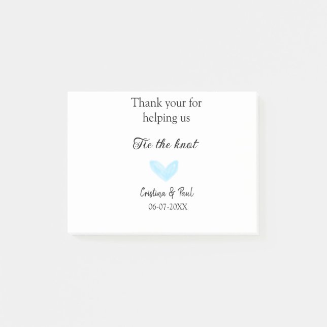 Post-it® merci cravate le noeud bleu coeur mariage rustique (Devant)