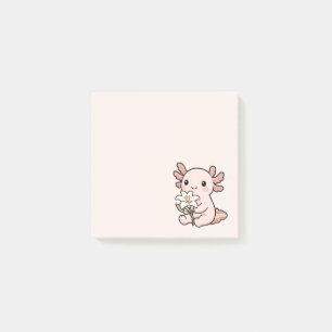 Post-it® Mignon Axolotl Rose Kawaii avec une Fleur de Lys B