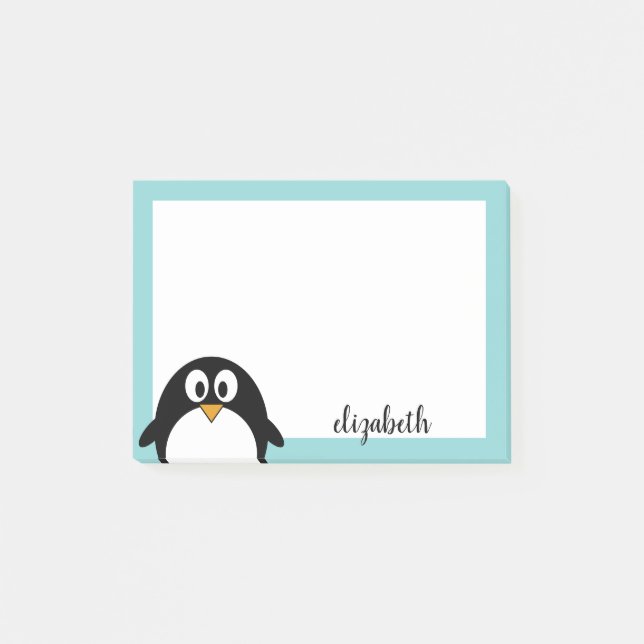 Post-it® mignon manchot de bande dessinée bleu turquoise et (Devant)