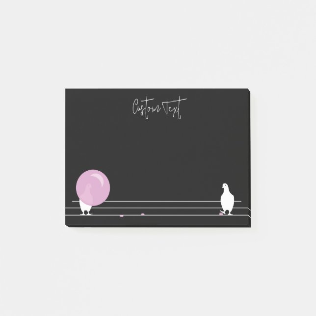 Post-it® Mignonne Bubblegum Birds sur un fil noir (Devant)
