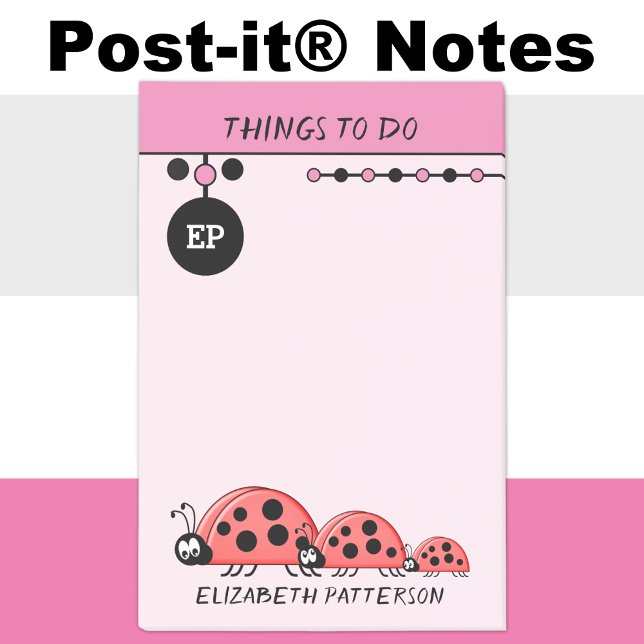 Post-it® Mignonne coccinelle choses à faire nom enfants ros (Créateur téléchargé)