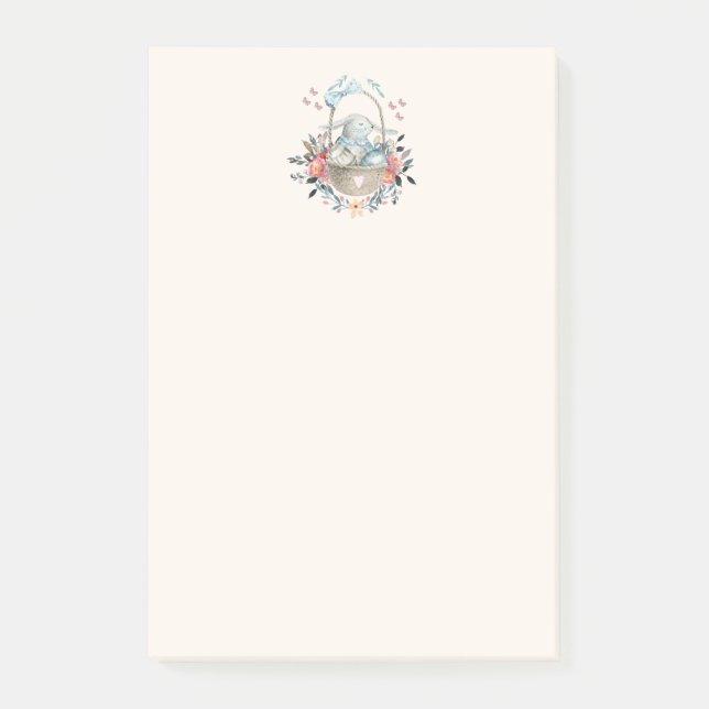 Post-it® Mignonne lapin dans un panier avec des oeufs et de (Devant)