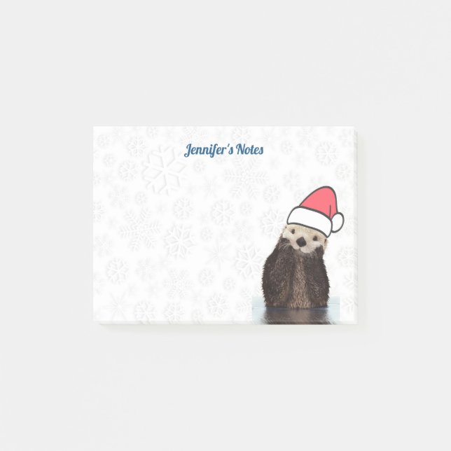 Post-it® Mignonne Otter portant un chapeau de Père Noël Joy (Devant)