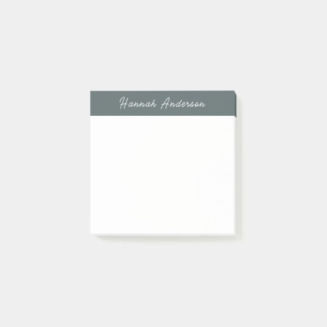 Post-it® Mignonne Simple Charcoal Green Monogramme Nom comp (Devant)