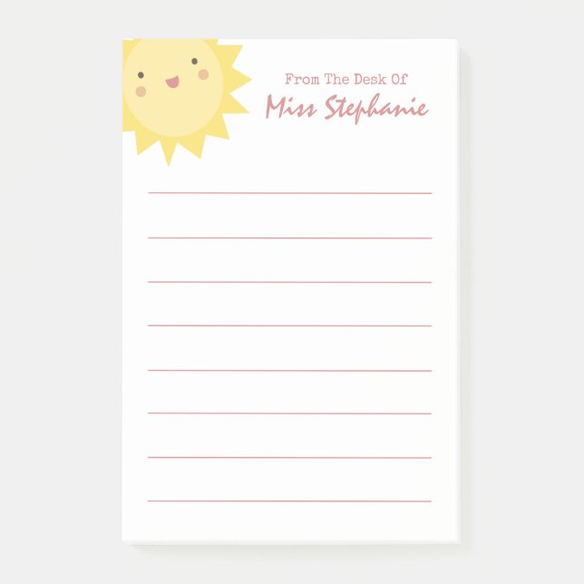 Post-it® Mignonne Soleil Simple Du Bureau Du Professeur (Devant)