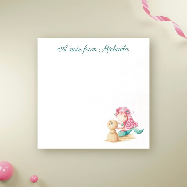 Post-it® Mignonne Turquoise Rose Sirène Enfants (Créateur téléchargé)