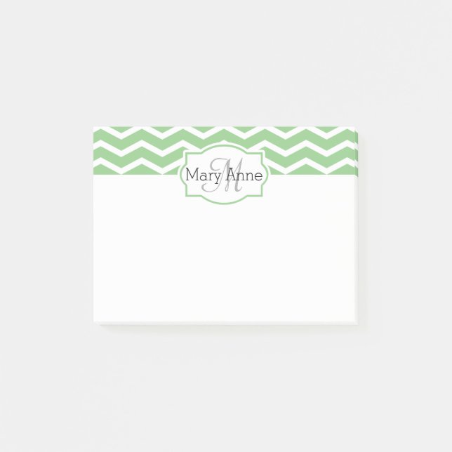 Post-it® Mint Green Chevron Nom Monogrammé Personnalisé (Devant)