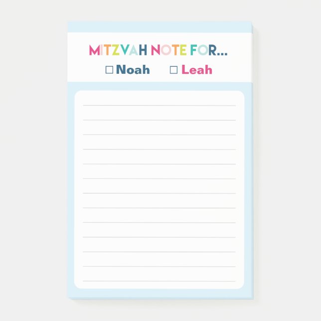 Post-it® Mitzvah Note : Deux noms 4x6 Sticky Pad (Devant)